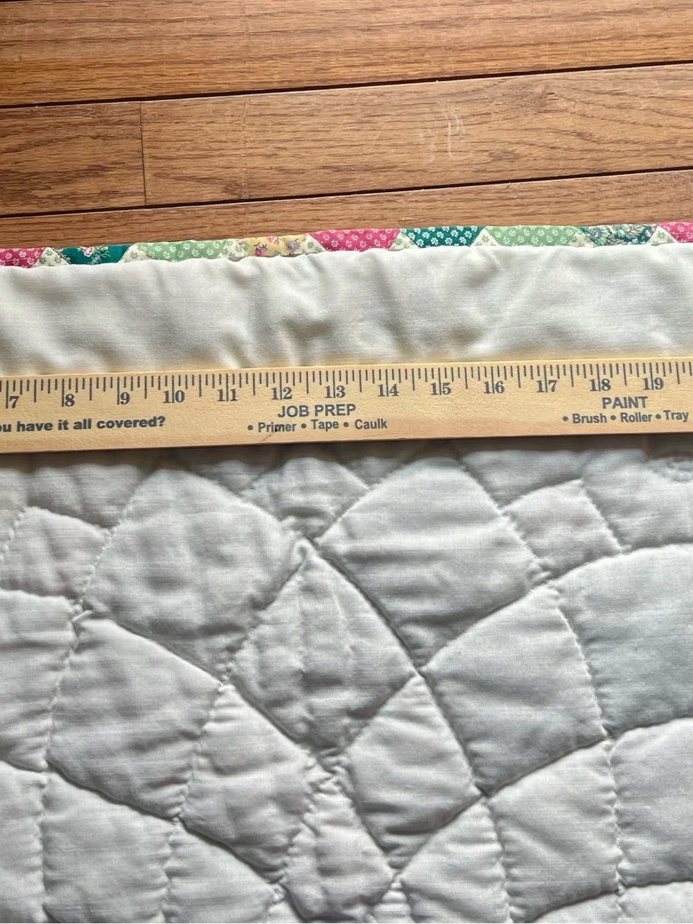 Floral Patchwork Cotton Quilt in Teal, Pink, and Cream wall hanger
